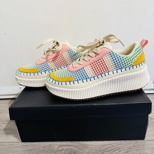 Nicole Miller New York Brita Colorful Platform Patchwork Sneakers Size 6.5